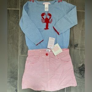 Janie & Jack Nantucket Breeze lobster sweater and skirt 2T